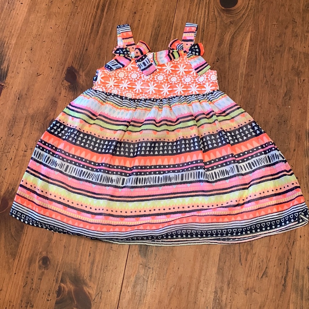 Blueberi Boulevard Striped Orange, Black & Pink Neon Dress Size 2T